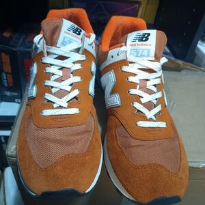 New Balance Orange Suede & Mesh 574 Sneakers
